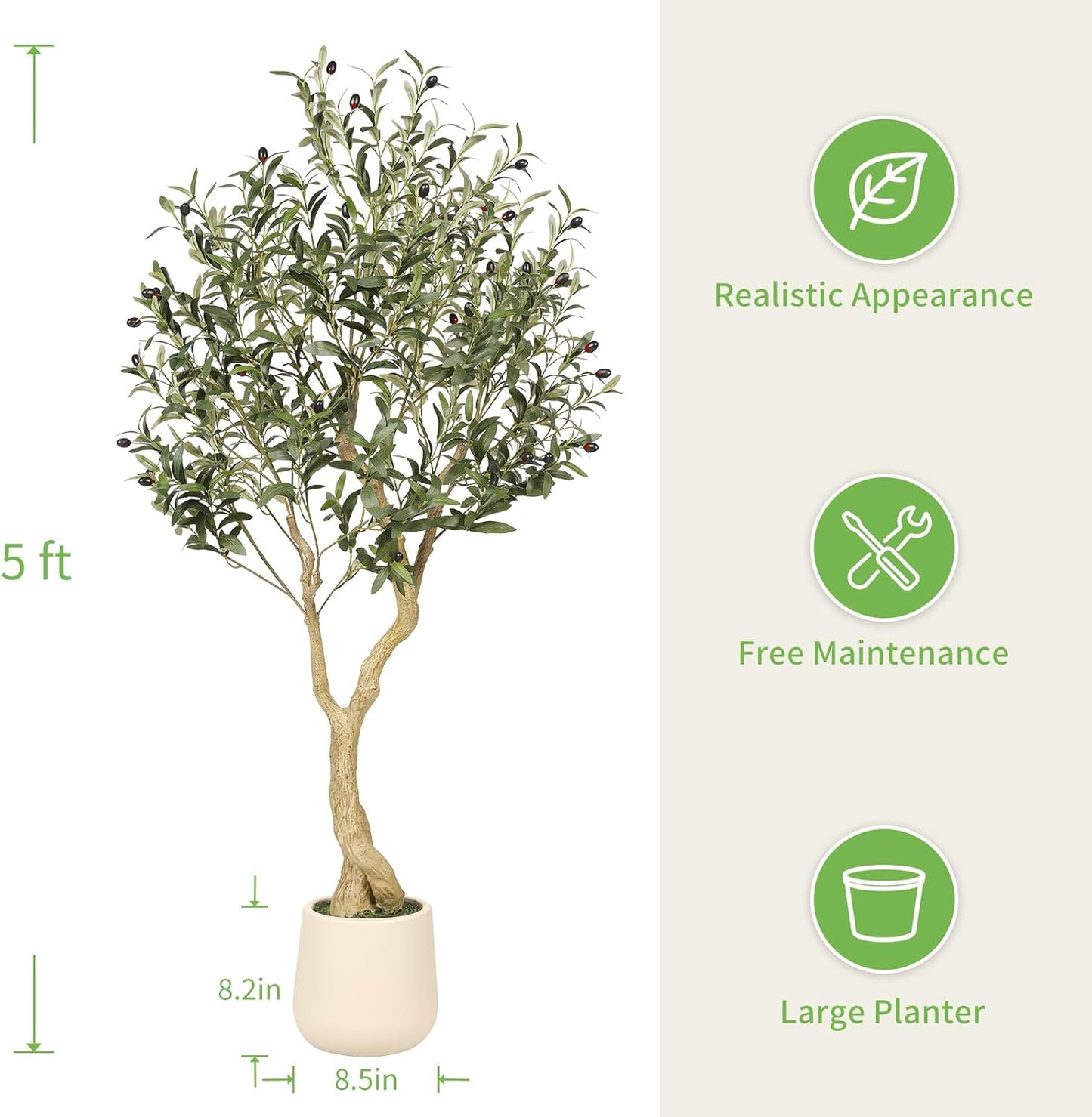 6ft Artificial Olive Tree with Tall Exquisite Planter | Realistic Faux Olive Tree with Thick Trunk and Lifelike Leaves - Large Fake Olive Tree for Home Living Room Office Decor