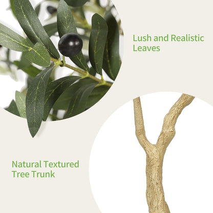 6ft Artificial Olive Tree with Tall Exquisite Planter | Realistic Faux Olive Tree with Thick Trunk and Lifelike Leaves - Large Fake Olive Tree for Home Living Room Office Decor