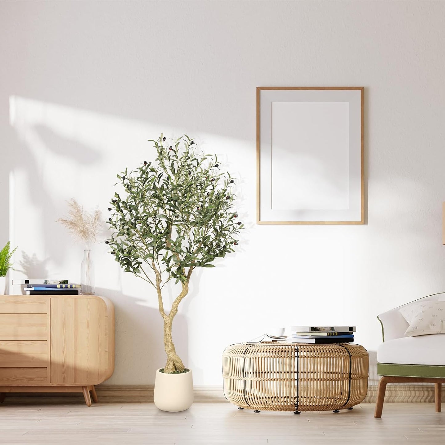 6ft Artificial Olive Tree with Tall Exquisite Planter | Realistic Faux Olive Tree with Thick Trunk and Lifelike Leaves - Large Fake Olive Tree for Home Living Room Office Decor