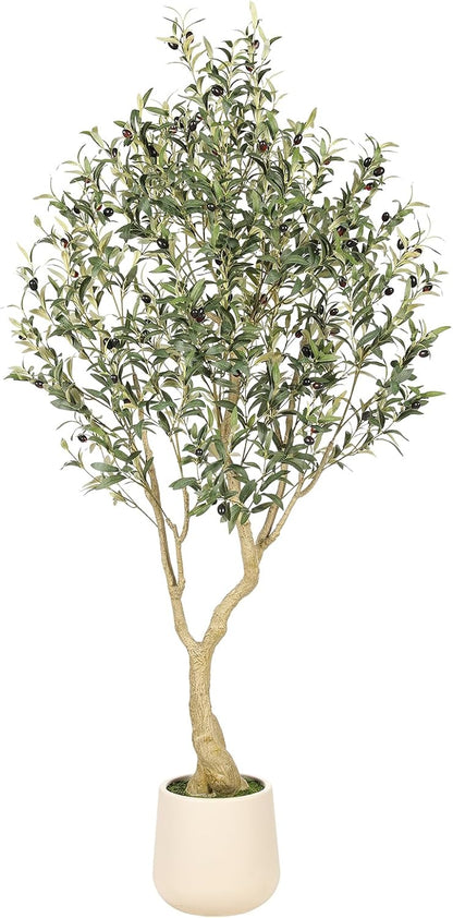 6ft Artificial Olive Tree with Tall Exquisite Planter | Realistic Faux Olive Tree with Thick Trunk and Lifelike Leaves - Large Fake Olive Tree for Home Living Room Office Decor