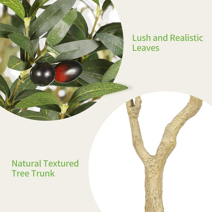 6ft Artificial Olive Tree with Tall Exquisite Planter | Realistic Faux Olive Tree with Thick Trunk and Lifelike Leaves - Large Fake Olive Tree for Home Living Room Office Decor