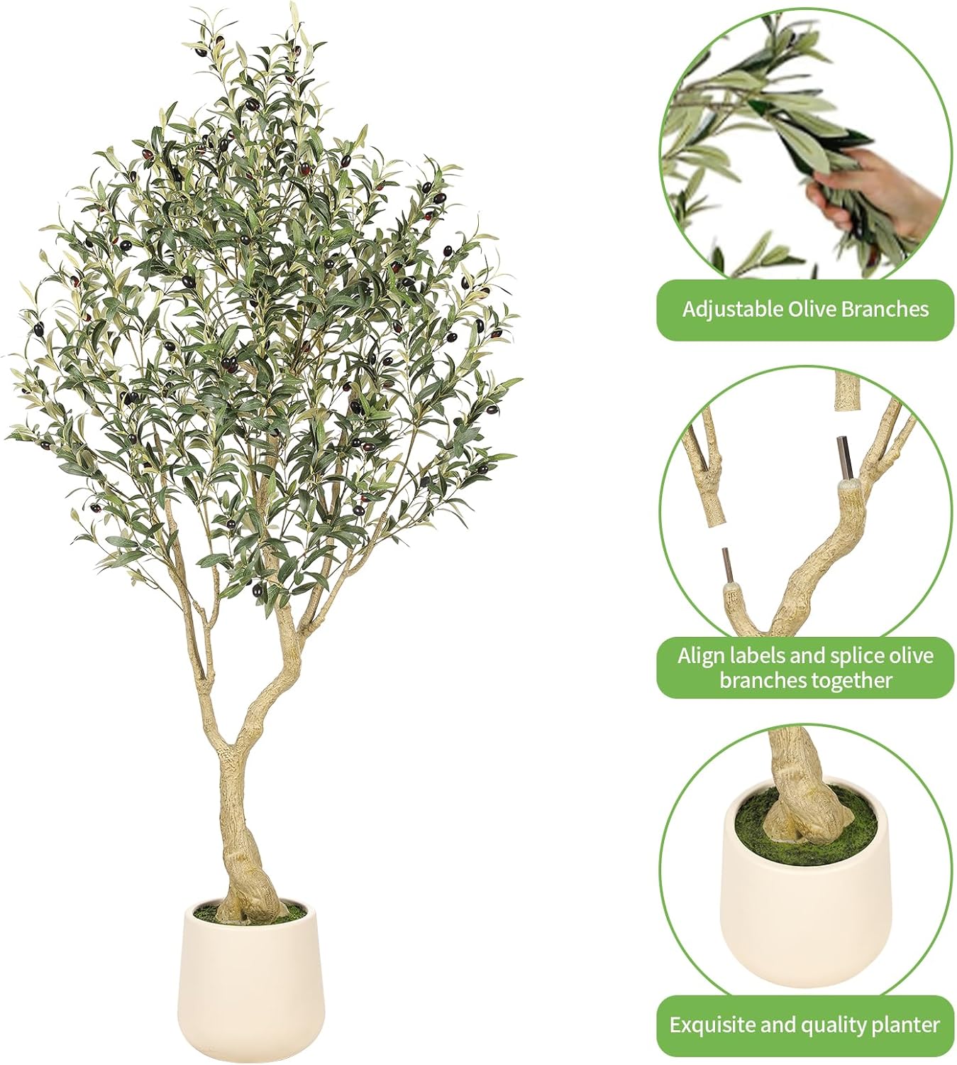 6ft Artificial Olive Tree with Tall Exquisite Planter | Realistic Faux Olive Tree with Thick Trunk and Lifelike Leaves - Large Fake Olive Tree for Home Living Room Office Decor