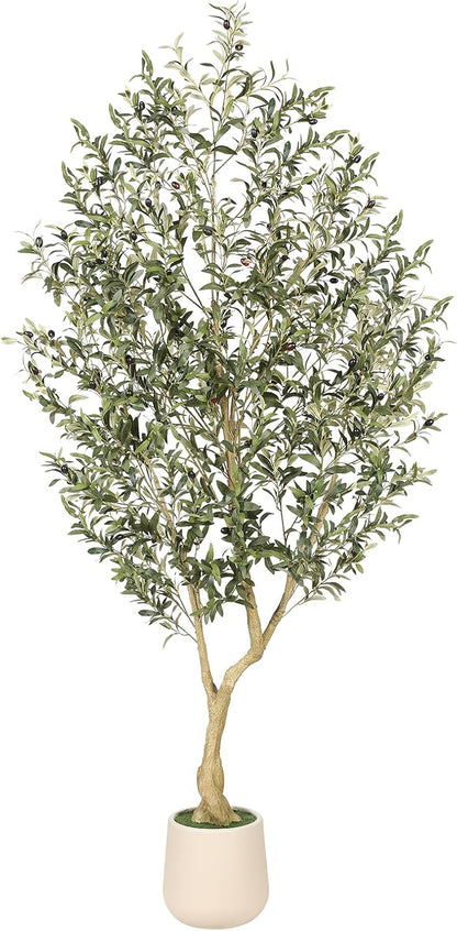 6ft Artificial Olive Tree with Tall Exquisite Planter | Realistic Faux Olive Tree with Thick Trunk and Lifelike Leaves - Large Fake Olive Tree for Home Living Room Office Decor