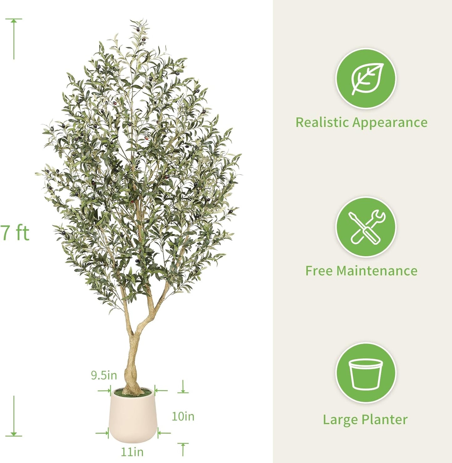 6ft Artificial Olive Tree with Tall Exquisite Planter | Realistic Faux Olive Tree with Thick Trunk and Lifelike Leaves - Large Fake Olive Tree for Home Living Room Office Decor