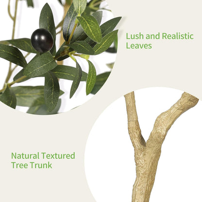 6ft Artificial Olive Tree with Tall Exquisite Planter | Realistic Faux Olive Tree with Thick Trunk and Lifelike Leaves - Large Fake Olive Tree for Home Living Room Office Decor