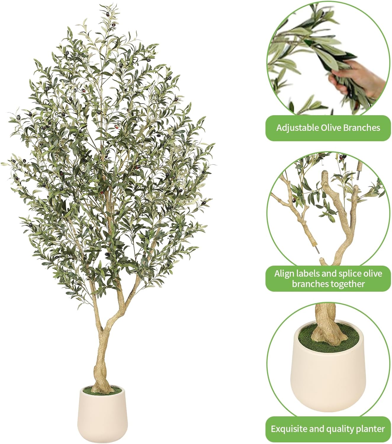 6ft Artificial Olive Tree with Tall Exquisite Planter | Realistic Faux Olive Tree with Thick Trunk and Lifelike Leaves - Large Fake Olive Tree for Home Living Room Office Decor