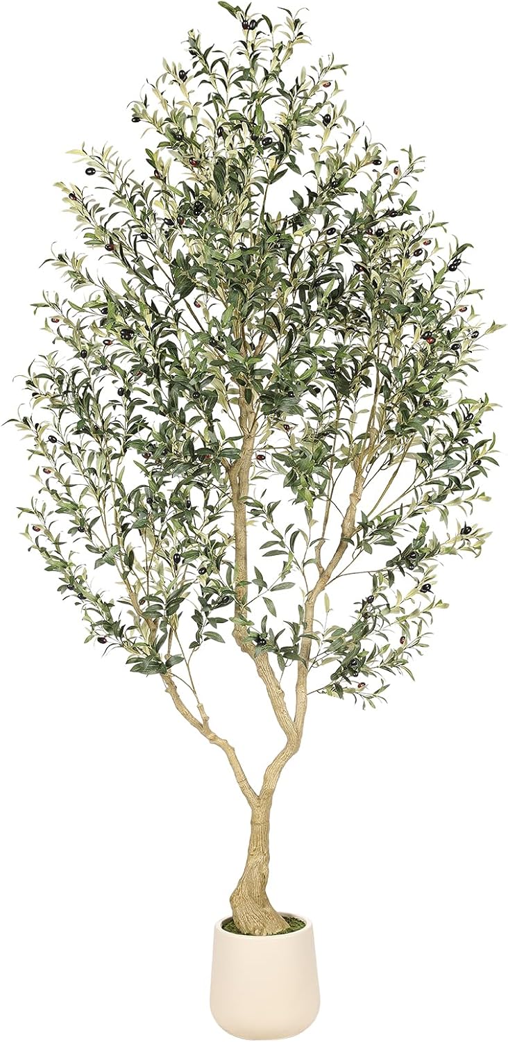 6ft Artificial Olive Tree with Tall Exquisite Planter | Realistic Faux Olive Tree with Thick Trunk and Lifelike Leaves - Large Fake Olive Tree for Home Living Room Office Decor