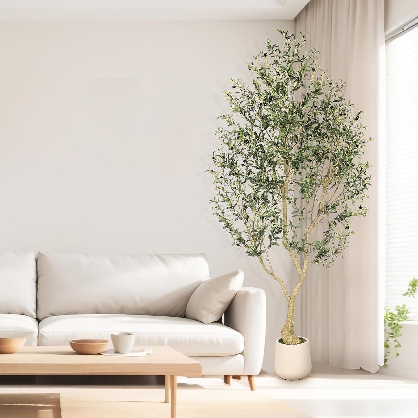 6ft Artificial Olive Tree with Tall Exquisite Planter | Realistic Faux Olive Tree with Thick Trunk and Lifelike Leaves - Large Fake Olive Tree for Home Living Room Office Decor