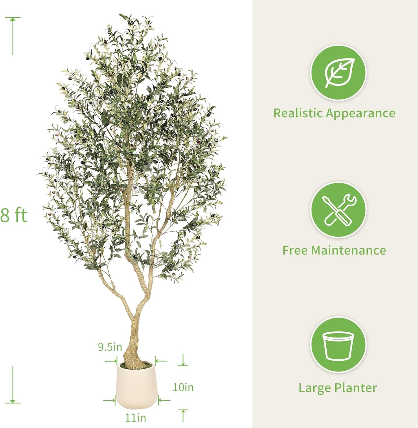 6ft Artificial Olive Tree with Tall Exquisite Planter | Realistic Faux Olive Tree with Thick Trunk and Lifelike Leaves - Large Fake Olive Tree for Home Living Room Office Decor