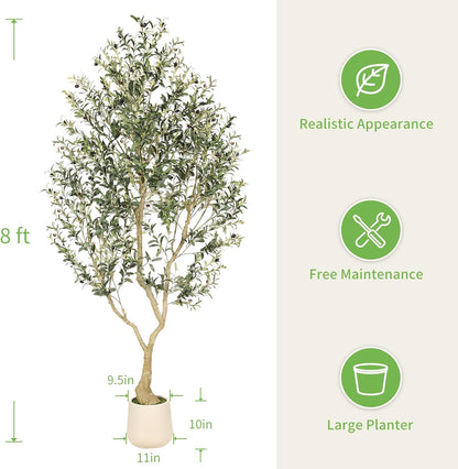 6ft Artificial Olive Tree with Tall Exquisite Planter | Realistic Faux Olive Tree with Thick Trunk and Lifelike Leaves - Large Fake Olive Tree for Home Living Room Office Decor