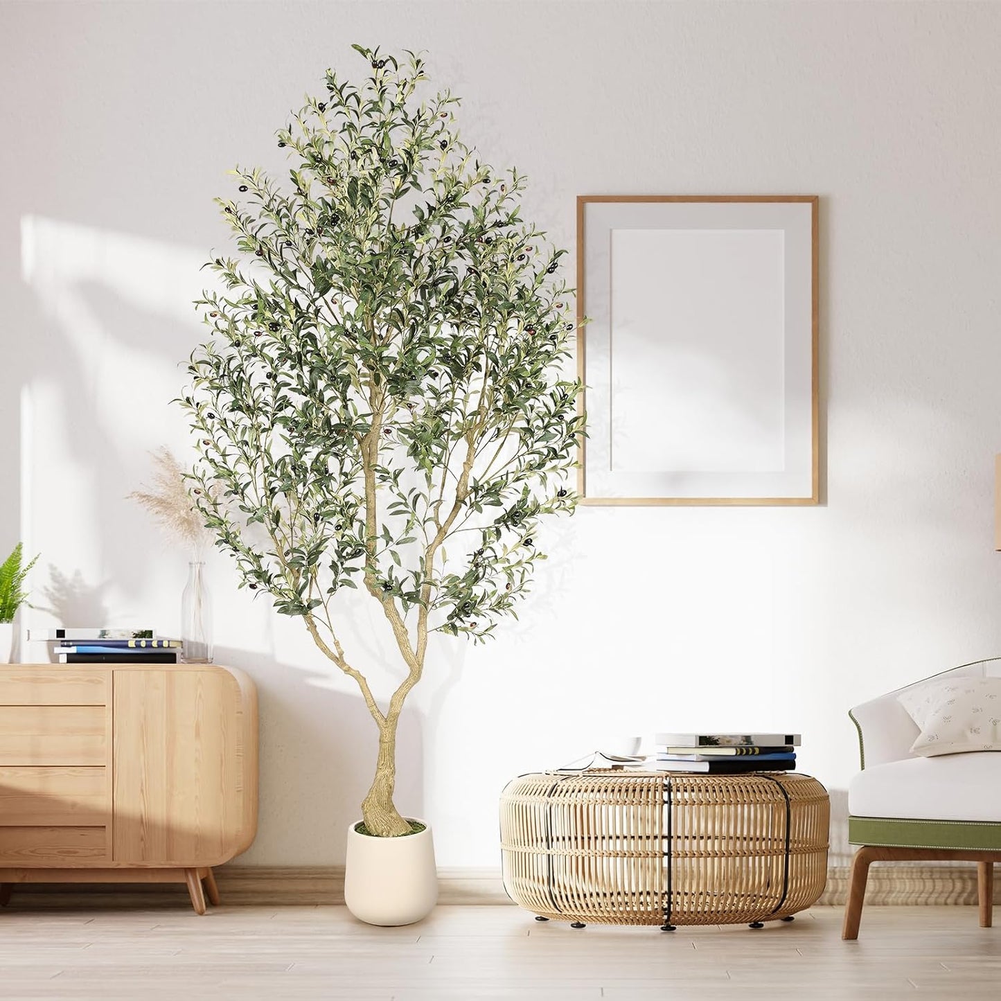 6ft Artificial Olive Tree with Tall Exquisite Planter | Realistic Faux Olive Tree with Thick Trunk and Lifelike Leaves - Large Fake Olive Tree for Home Living Room Office Decor