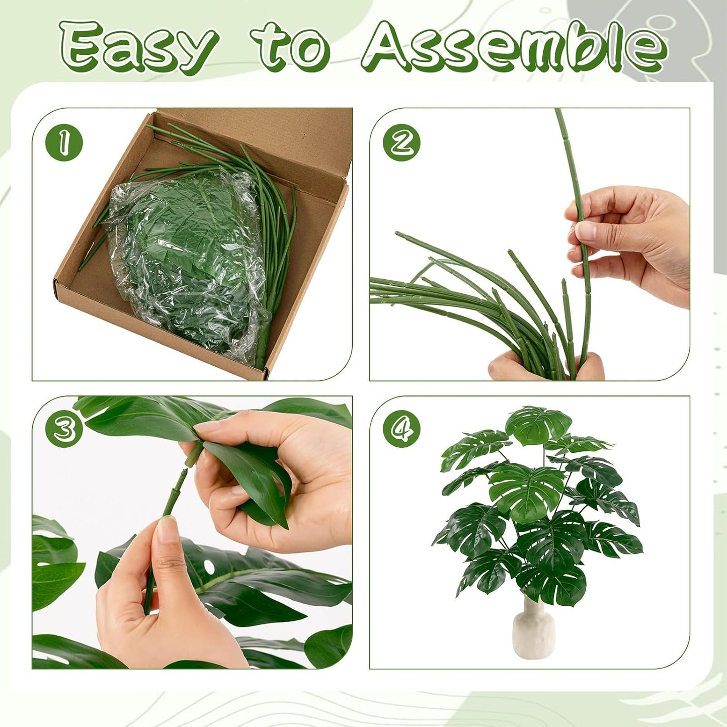 25 inch Artificial Monstera Plant No Pot, Green | Artificial Plam Tree Tropical Turtle Leaves, DIY Easy Assembly, Plastic and Wire Stems, Silk Leaf