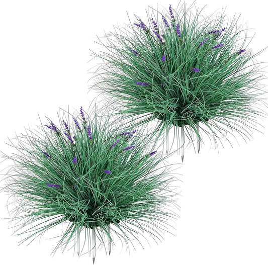 Fake Lavender Flowers with Greenery – 13'' Tall Artificial Lavender Plant, UV Resistant Faux Outdoor Decor for Garden, Patio, Lawn, Planters (2, Green)