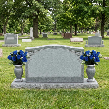 2 Sets Small Artificial Flowers in Pots for Cemetery Home Centerpiece Arrangement Outdoor Decoration, Portable 9.8" Silk Blue Roses Baby's Breath Flowers with Pot(Blue)