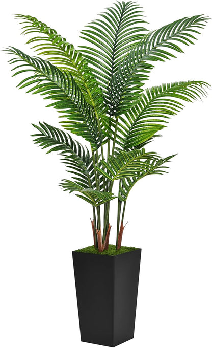 Artificial Plant 5FT Fake Palm Tree with White Tall Planter | Faux Tropical Areca Floor Plant in Pot, Artificial Silk Trees for Home Office Living Room Decor Indoor