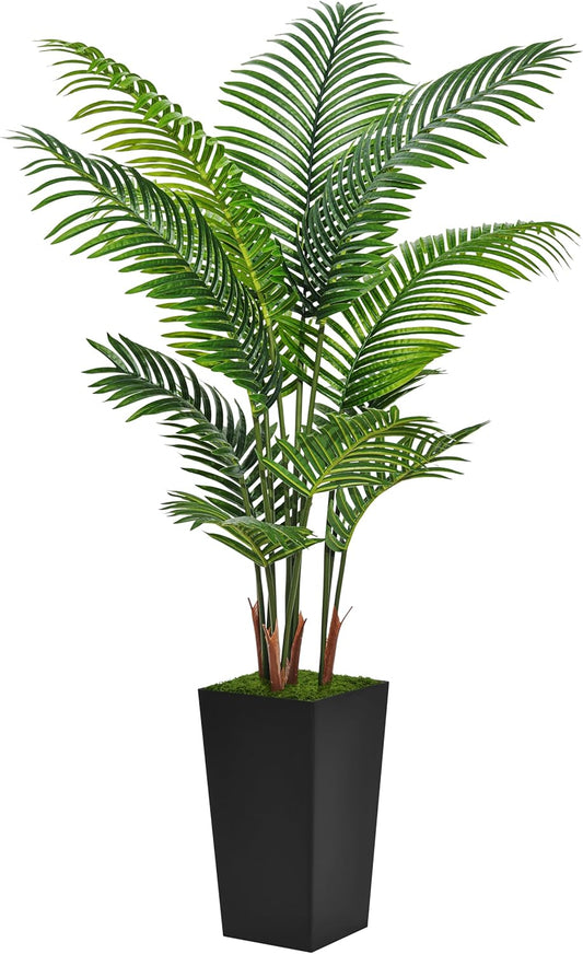 Artificial Plant 5FT Fake Palm Tree with White Tall Planter | Faux Tropical Areca Floor Plant in Pot, Artificial Silk Trees for Home Office Living Room Decor Indoor