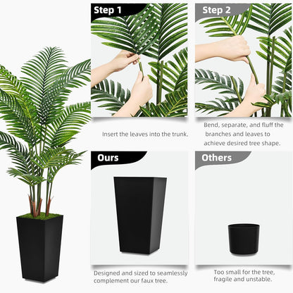 Artificial Plant 5FT Fake Palm Tree with White Tall Planter | Faux Tropical Areca Floor Plant in Pot, Artificial Silk Trees for Home Office Living Room Decor Indoor