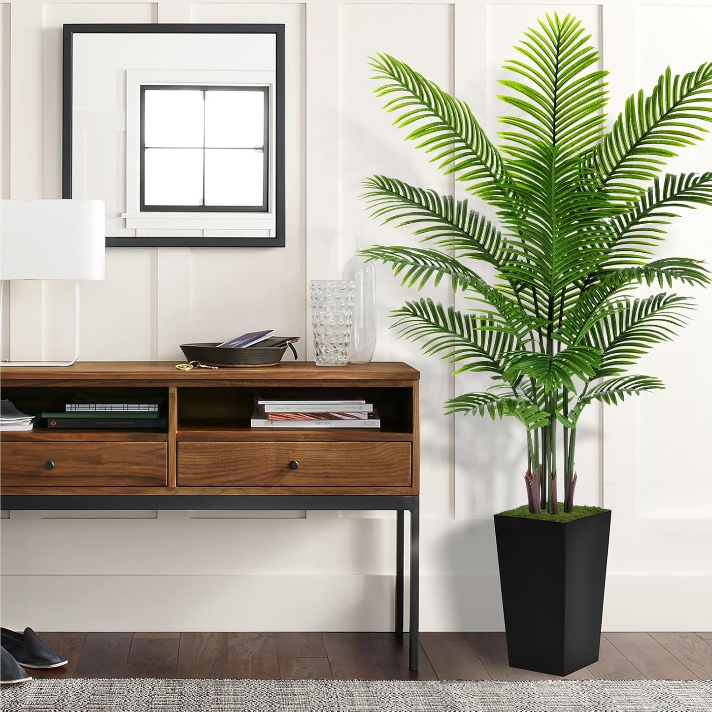 Artificial Plant 5FT Fake Palm Tree with White Tall Planter | Faux Tropical Areca Floor Plant in Pot, Artificial Silk Trees for Home Office Living Room Decor Indoor