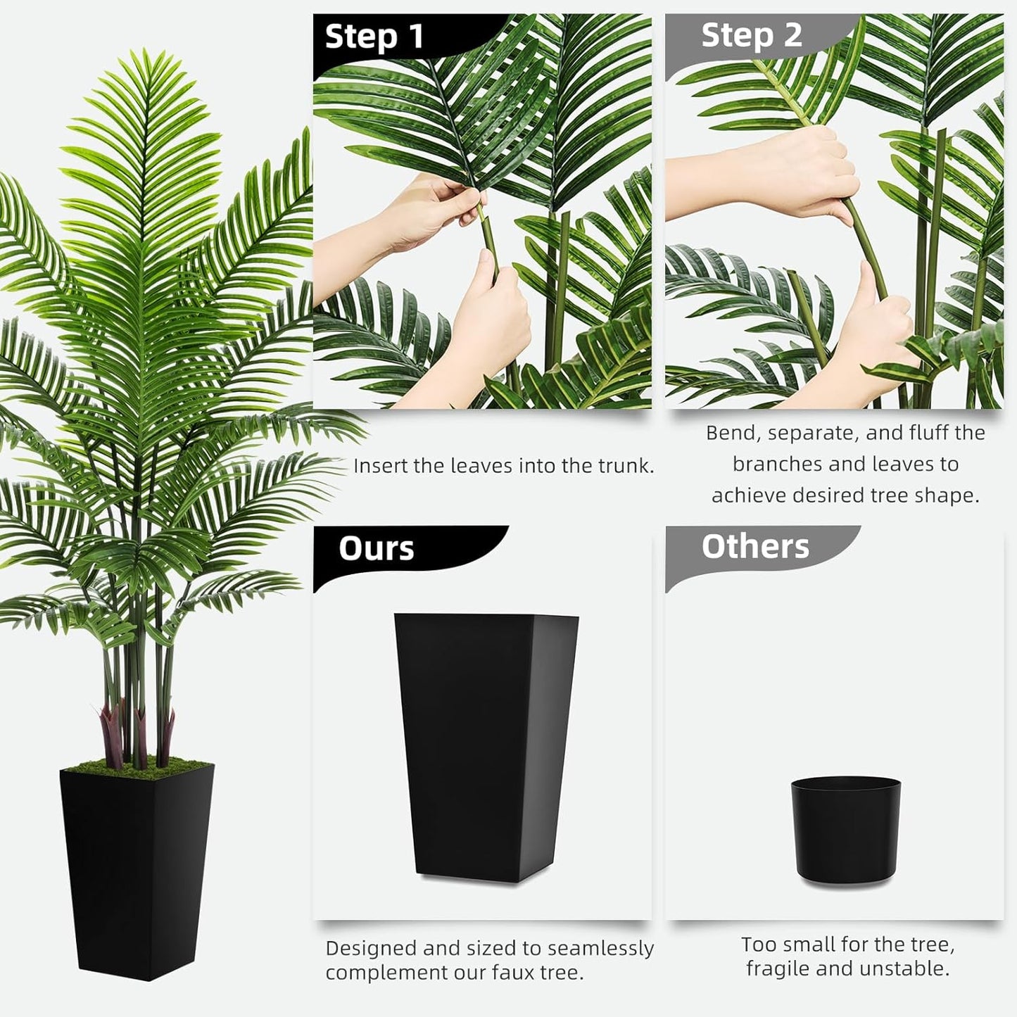 Artificial Plant 5FT Fake Palm Tree with White Tall Planter | Faux Tropical Areca Floor Plant in Pot, Artificial Silk Trees for Home Office Living Room Decor Indoor