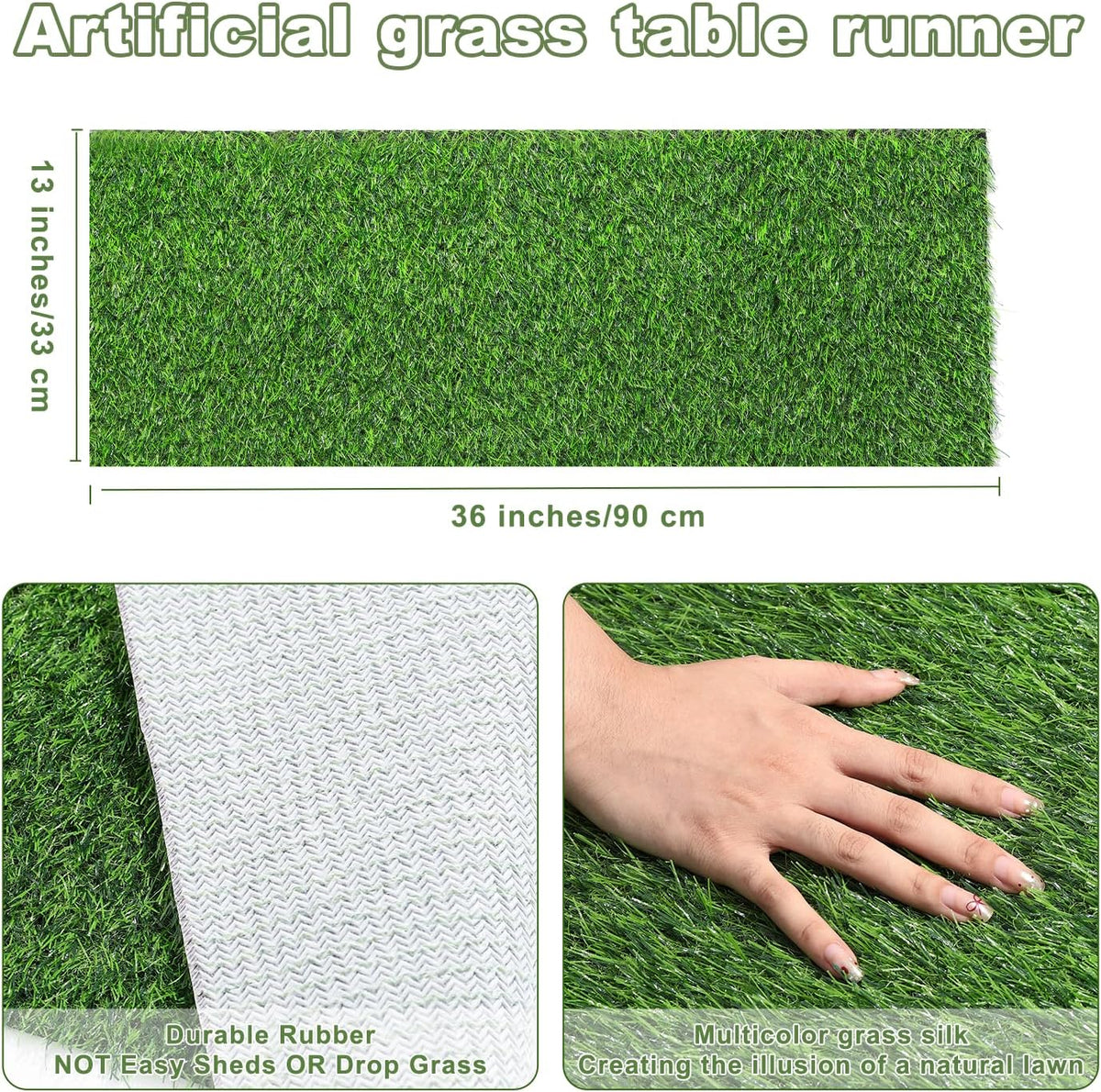 13x36 in Synthetic Artificial Grass Table Runner, Faux Turf Table Decor