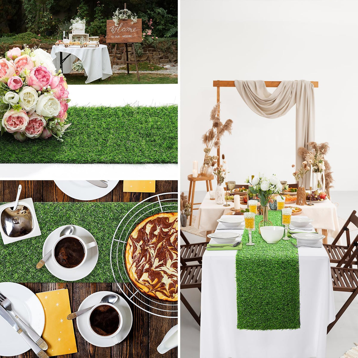 13x36 in Synthetic Artificial Grass Table Runner, Faux Turf Table Decor