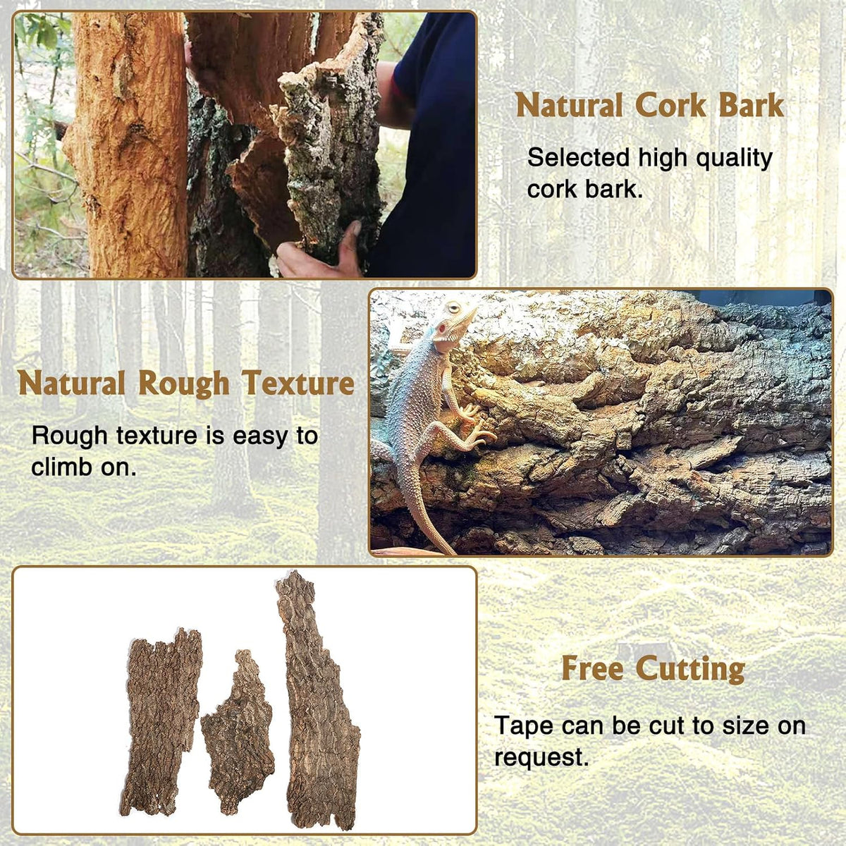 Cork Bark Background, 11.6" x 7.7" Natural Reptile Terrarium Backdrop, Reptile Climbing Wall Decor for Bearded Dragon, Gecko, Chameleon, Snake