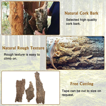 Cork Bark Background, 11.6" x 7.7" Natural Reptile Terrarium Backdrop, Reptile Climbing Wall Decor for Bearded Dragon, Gecko, Chameleon, Snake