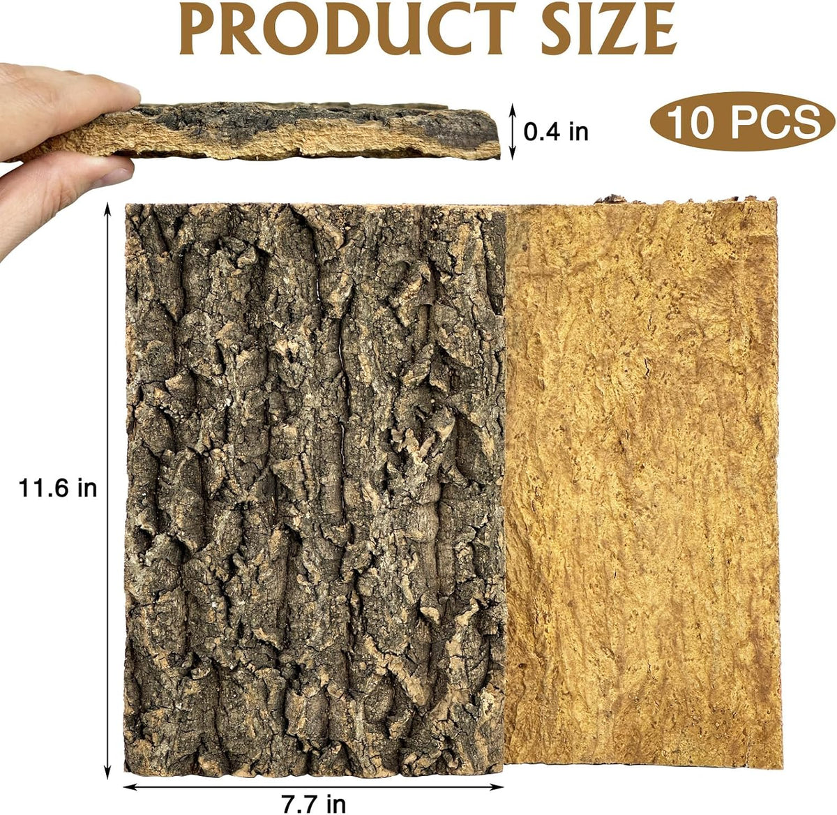 Cork Bark Background, 11.6" x 7.7" Natural Reptile Terrarium Backdrop, Reptile Climbing Wall Decor for Bearded Dragon, Gecko, Chameleon, Snake