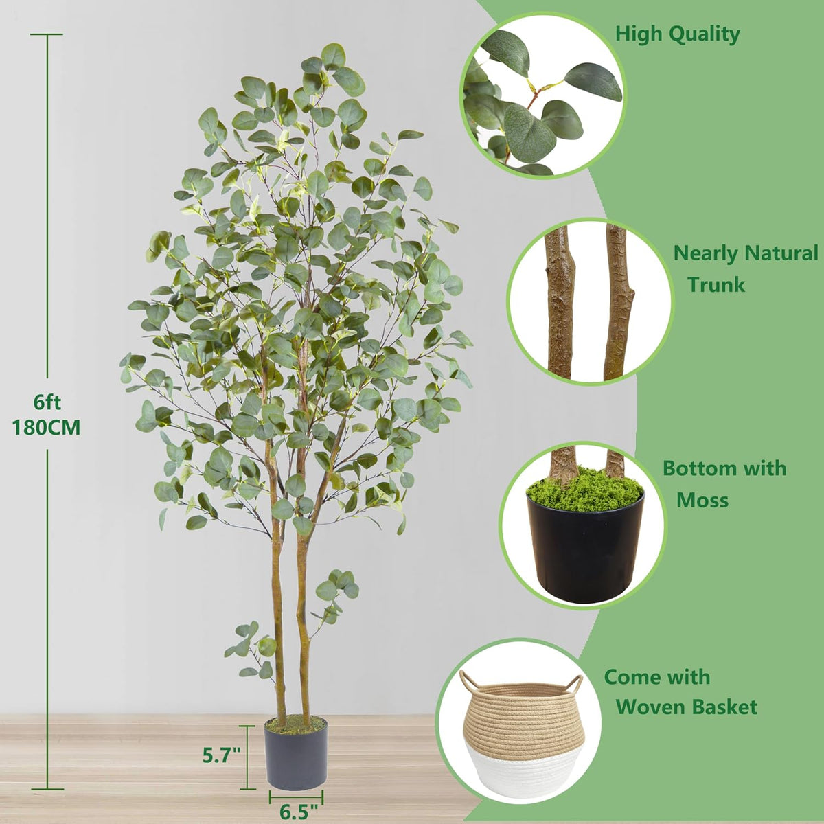 Fake Eucalyptus Tree 5ft Tall Artificial Plant with Basket