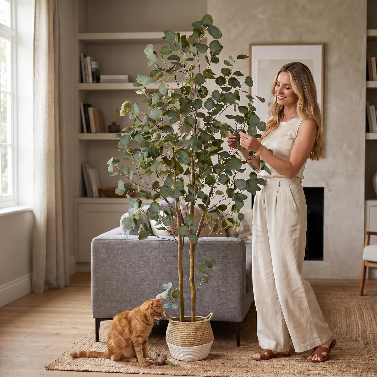 Fake Eucalyptus Tree 5ft Tall Artificial Plant with Basket