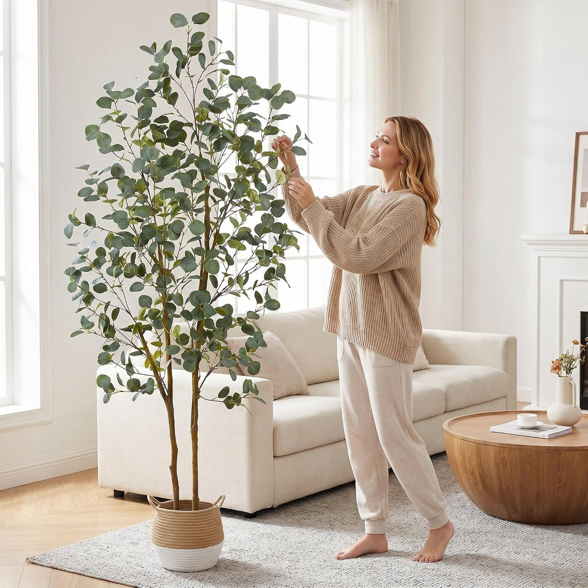 Fake Eucalyptus Tree 5ft Tall Artificial Plant with Basket