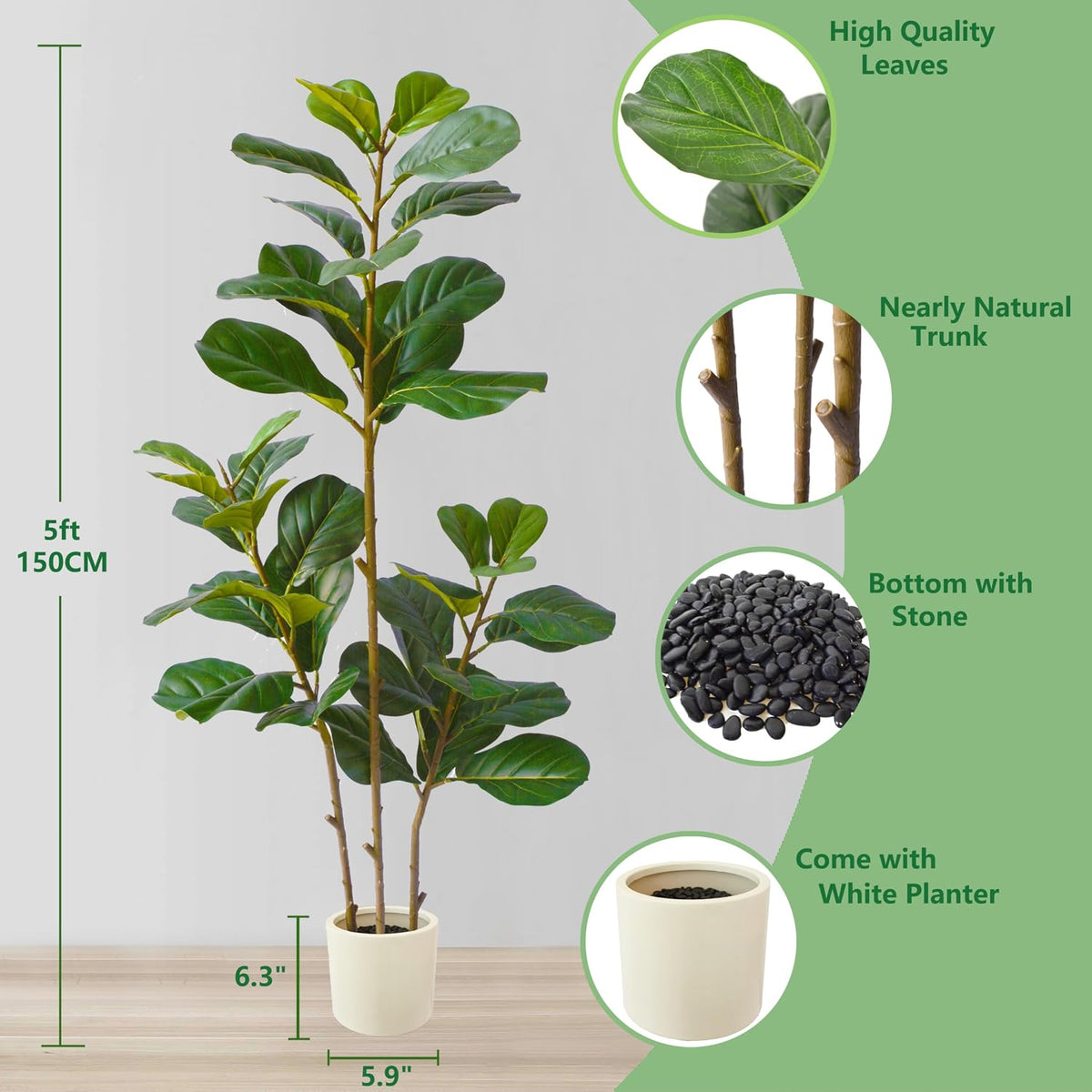 Fake Eucalyptus Tree 5ft Tall Artificial Plant with Basket
