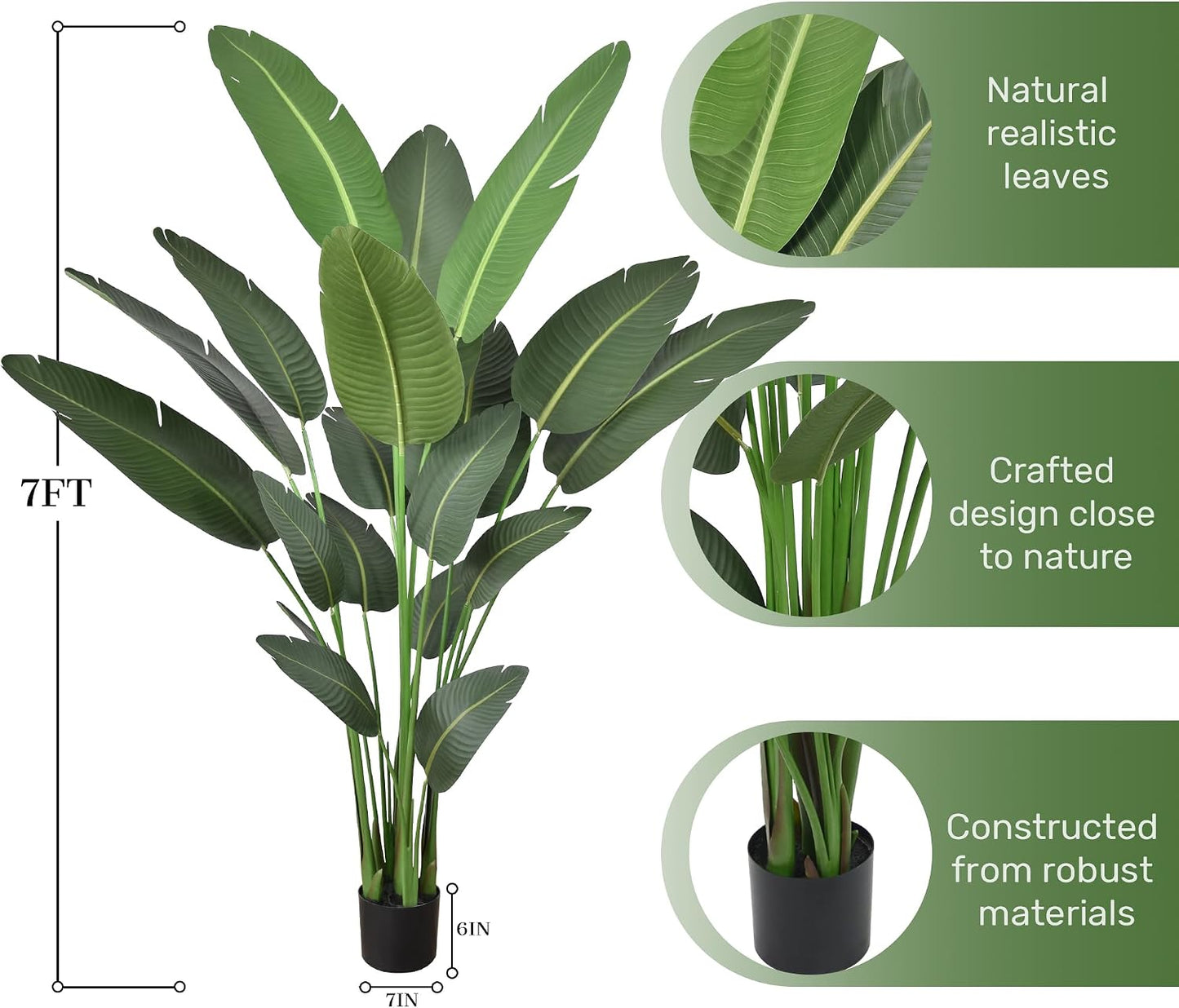7FT Artificial Bird of Paradise Tree 82 Inch Tall Faux Silk Plants Banana Leaf with 19 Trunks in Black Pot for Home Decor Living Room Office Bedroom