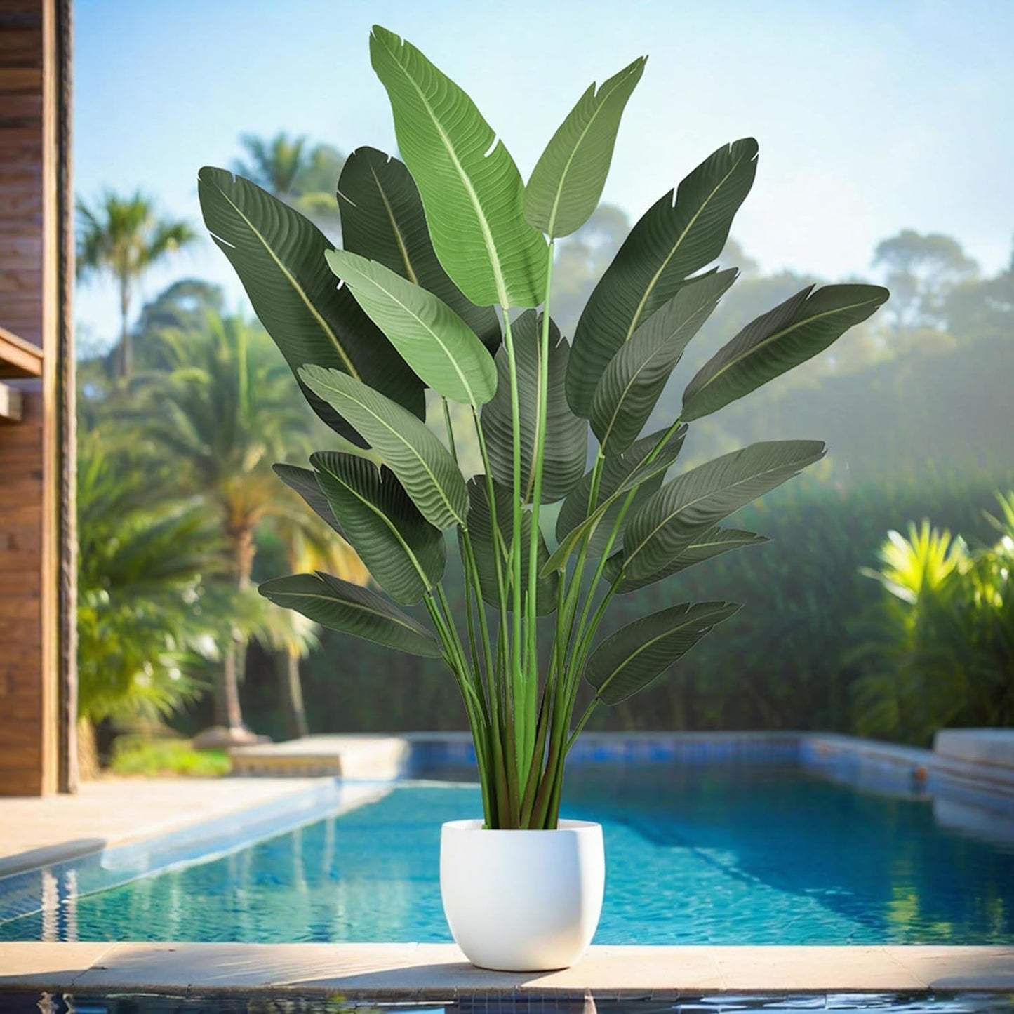 7FT Artificial Bird of Paradise Tree 82 Inch Tall Faux Silk Plants Banana Leaf with 19 Trunks in Black Pot for Home Decor Living Room Office Bedroom