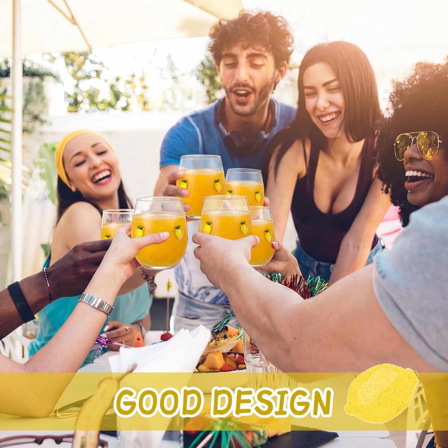 2 Pcs Lemon Cup Icon Juice Glasses Aesthetic Cups 18 oz Stemless Drinking Cocktail Coffee Mugs for Party Supplies Gifts