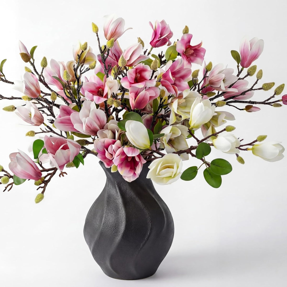 8 Pcs Artificial Magnolia Flowers Stem for Spring Decoration Faux Fake Flora Stems Beautiful Magnolia Office Hotel Home Decor Accent Pieces(No Pot)(Pink, White)