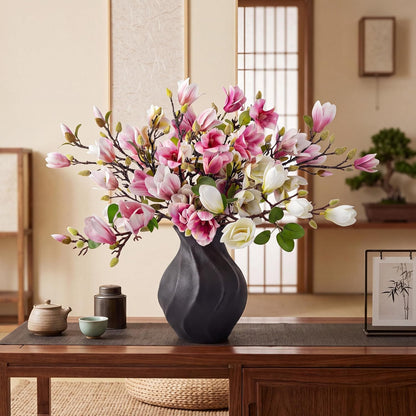 8 Pcs Artificial Magnolia Flowers Stem for Spring Decoration Faux Fake Flora Stems Beautiful Magnolia Office Hotel Home Decor Accent Pieces(No Pot)(Pink, White)