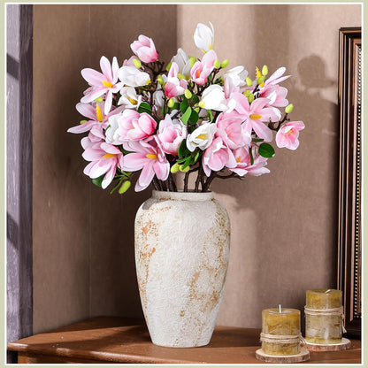 8 Pcs Artificial Magnolia Flowers Stem for Spring Decoration Faux Fake Flora Stems Beautiful Magnolia Office Hotel Home Decor Accent Pieces(No Pot)(Pink, White)