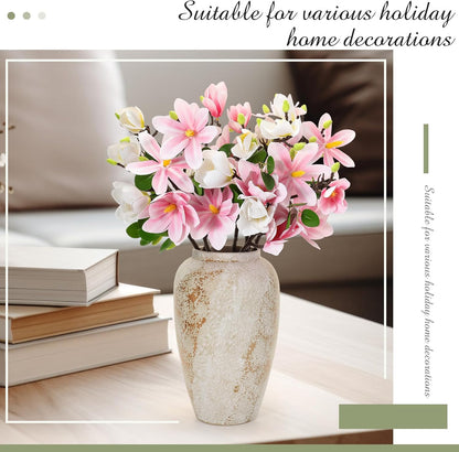 8 Pcs Artificial Magnolia Flowers Stem for Spring Decoration Faux Fake Flora Stems Beautiful Magnolia Office Hotel Home Decor Accent Pieces(No Pot)(Pink, White)