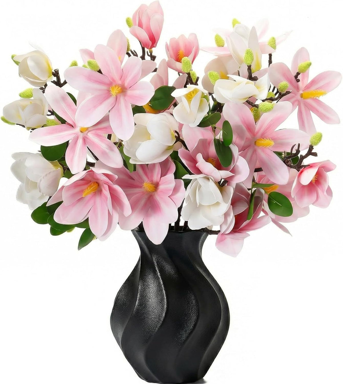 8 Pcs Artificial Magnolia Flowers Stem for Spring Decoration Faux Fake Flora Stems Beautiful Magnolia Office Hotel Home Decor Accent Pieces(No Pot)(Pink, White)