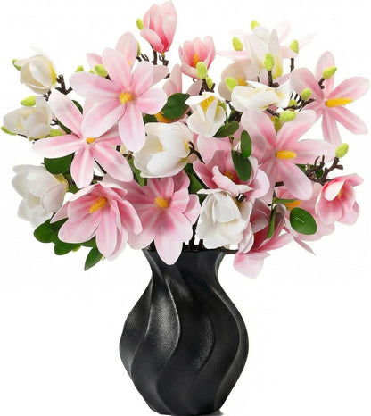 8 Pcs Artificial Magnolia Flowers Stem for Spring Decoration Faux Fake Flora Stems Beautiful Magnolia Office Hotel Home Decor Accent Pieces(No Pot)(Pink, White)