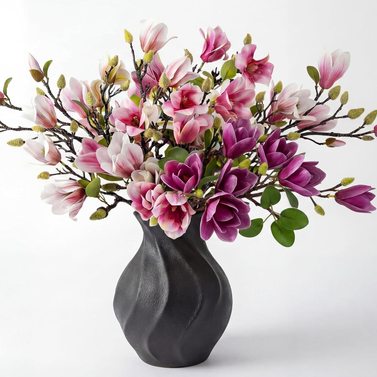 8 Pcs Artificial Magnolia Flowers Stem for Spring Decoration Faux Fake Flora Stems Beautiful Magnolia Office Hotel Home Decor Accent Pieces(No Pot)(Pink, White)