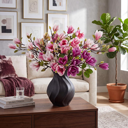 8 Pcs Artificial Magnolia Flowers Stem for Spring Decoration Faux Fake Flora Stems Beautiful Magnolia Office Hotel Home Decor Accent Pieces(No Pot)(Pink, White)