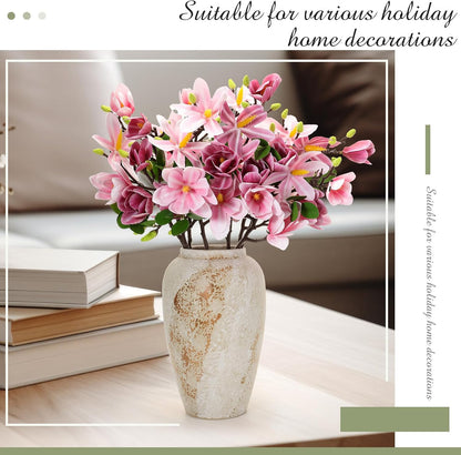8 Pcs Artificial Magnolia Flowers Stem for Spring Decoration Faux Fake Flora Stems Beautiful Magnolia Office Hotel Home Decor Accent Pieces(No Pot)(Pink, White)