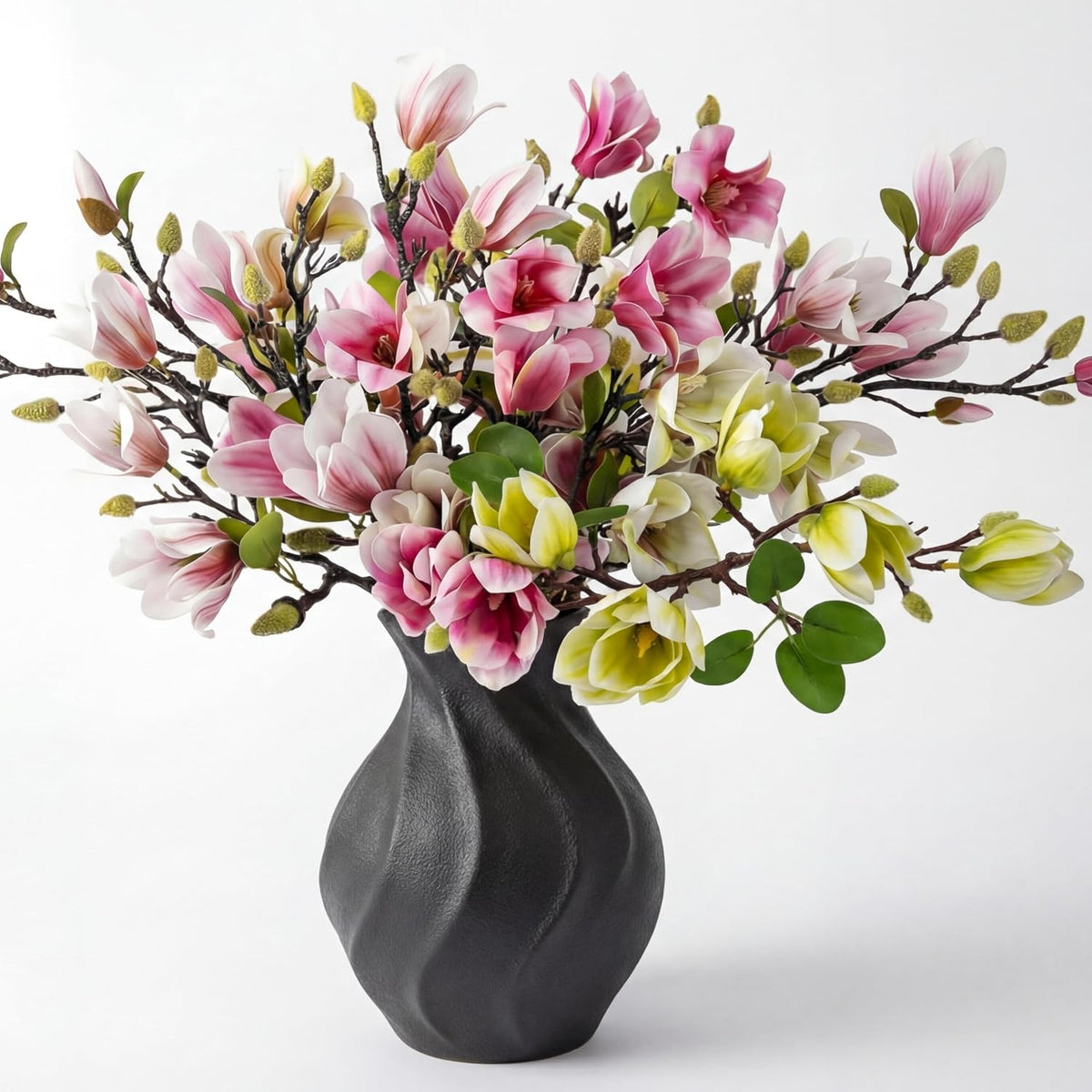 8 Pcs Artificial Magnolia Flowers Stem for Spring Decoration Faux Fake Flora Stems Beautiful Magnolia Office Hotel Home Decor Accent Pieces(No Pot)(Pink, White)