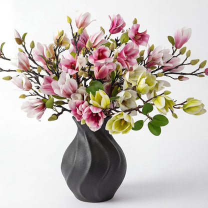 8 Pcs Artificial Magnolia Flowers Stem for Spring Decoration Faux Fake Flora Stems Beautiful Magnolia Office Hotel Home Decor Accent Pieces(No Pot)(Pink, White)