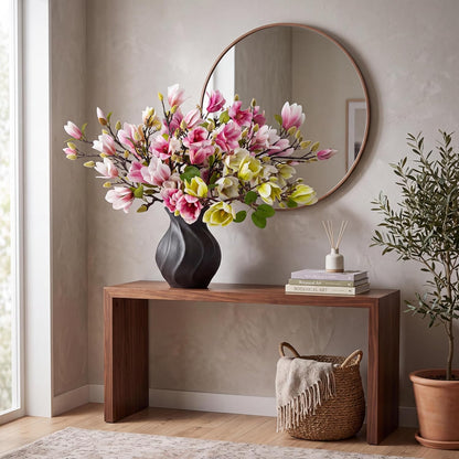 8 Pcs Artificial Magnolia Flowers Stem for Spring Decoration Faux Fake Flora Stems Beautiful Magnolia Office Hotel Home Decor Accent Pieces(No Pot)(Pink, White)