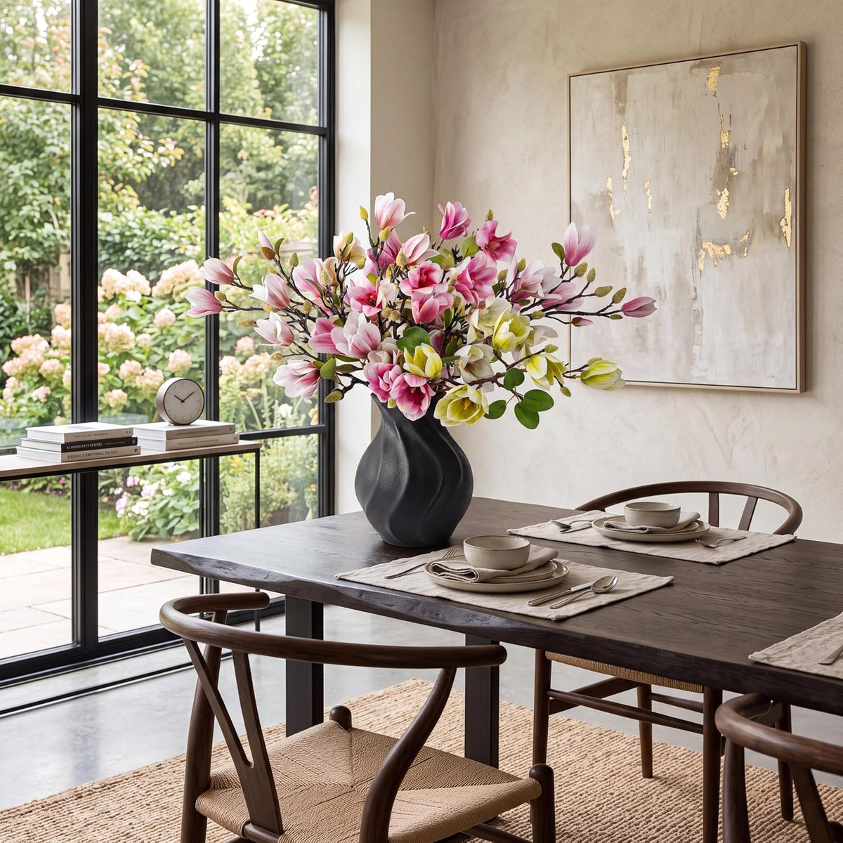 8 Pcs Artificial Magnolia Flowers Stem for Spring Decoration Faux Fake Flora Stems Beautiful Magnolia Office Hotel Home Decor Accent Pieces(No Pot)(Pink, White)