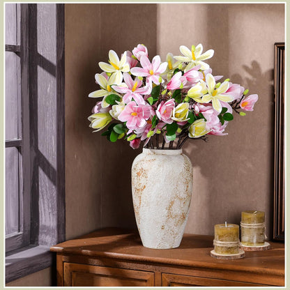 8 Pcs Artificial Magnolia Flowers Stem for Spring Decoration Faux Fake Flora Stems Beautiful Magnolia Office Hotel Home Decor Accent Pieces(No Pot)(Pink, White)