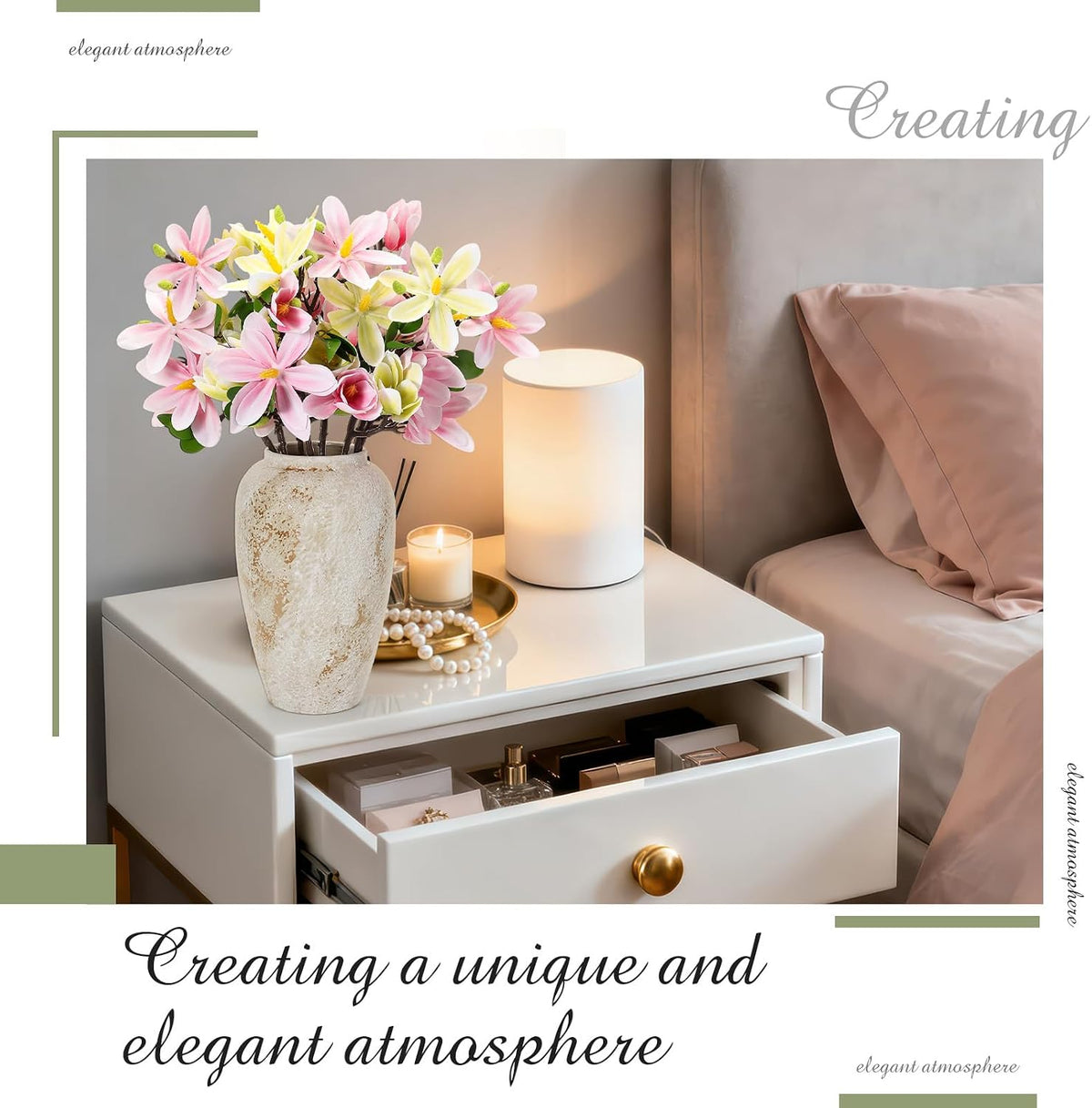8 Pcs Artificial Magnolia Flowers Stem for Spring Decoration Faux Fake Flora Stems Beautiful Magnolia Office Hotel Home Decor Accent Pieces(No Pot)(Pink, White)